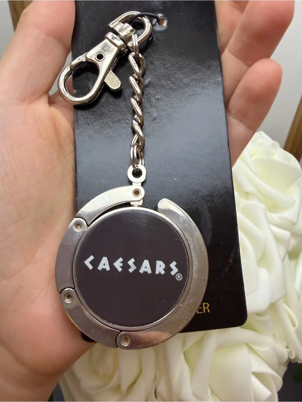 Caesars Silver-Tone Circle Pattern Keychain / Purse Hook